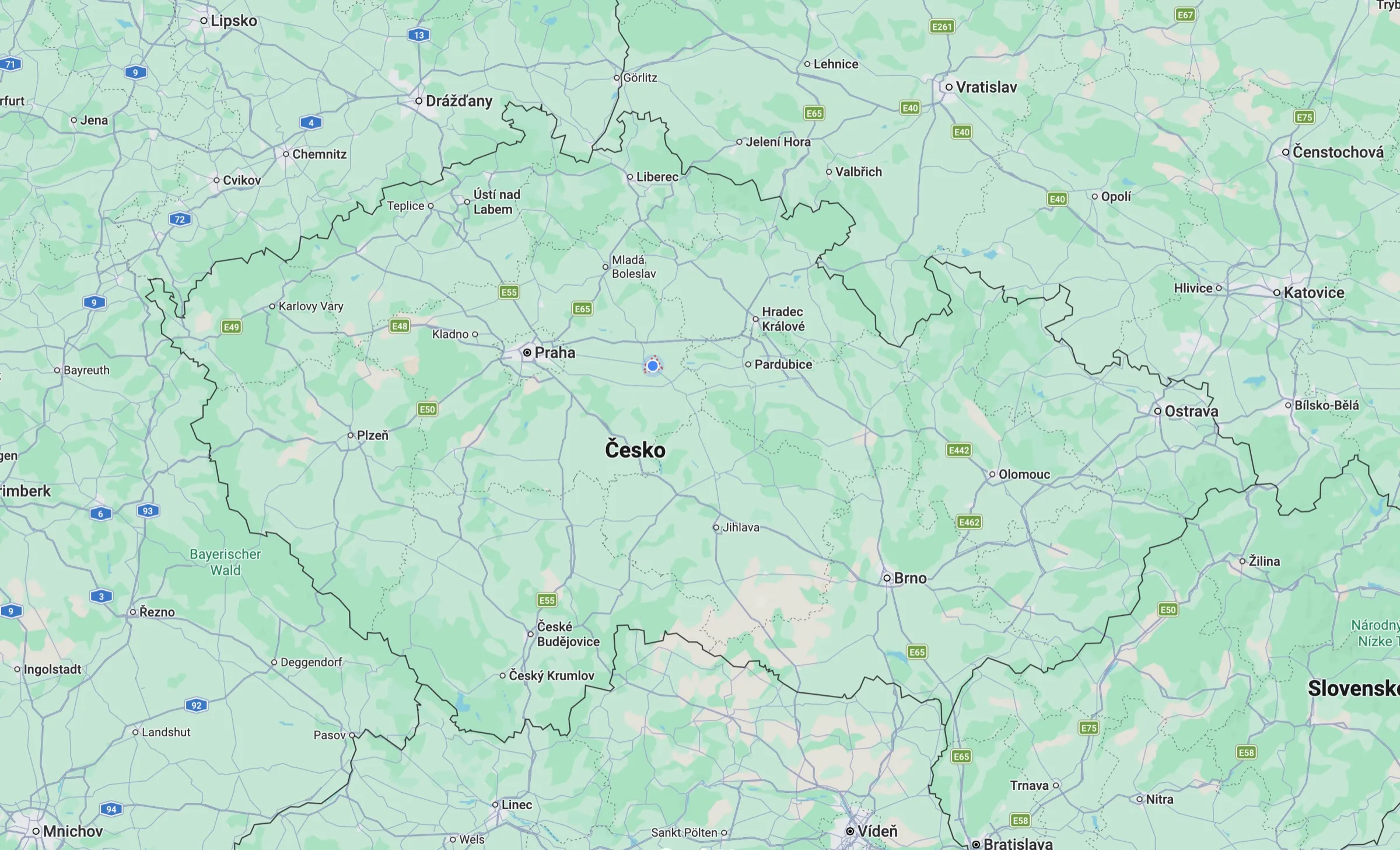 Mapa České republiky s polohou sídla BIOENZYM v Kolíně